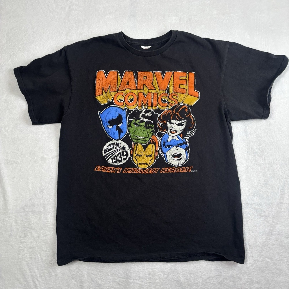 Marvel Comics Graphic Black Short Sleeve Shirt Iron Man Black Panter Hulk Mens M